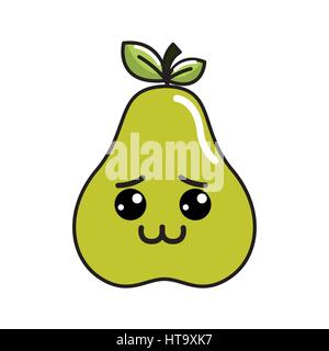 color kawaii shy pear icon Stock Vector