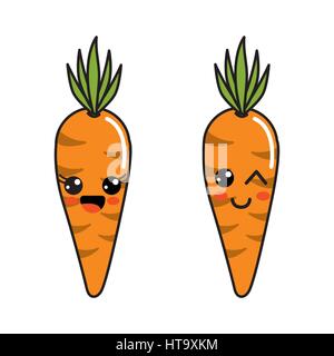 color kawaii happy and funny carrots icon Stock Vector