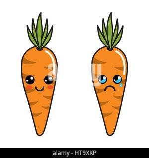 color kawaii happy and cry carrots icon Stock Vector