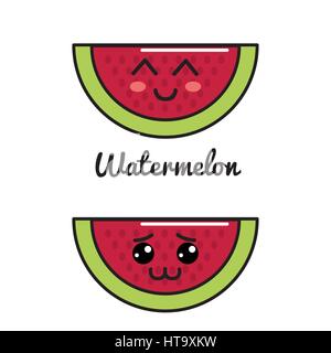 emblem kawaii happy and shy watermelon icon Stock Vector