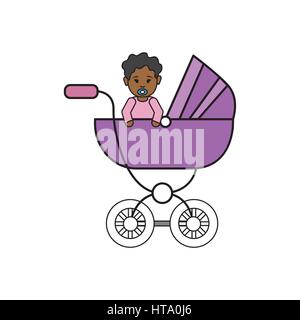 baby girl inside carriage icon Stock Vector