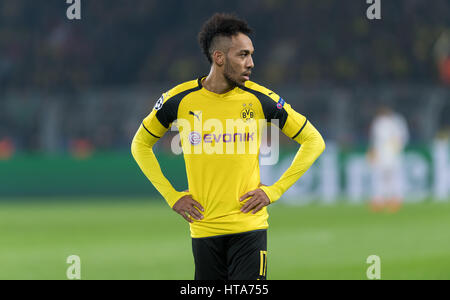 Dortmund, Germany. 08th Mar, 2017. Dortmund's Pierre-Emerick Aubameyang during the UEFA Champions League round of 16 second-leg soccer match between Borussia Dortmund and S.L. Benfica at Signal Iduna Park in Dortmund, Germany, 08 March 2017. Photo: Guido Kirchner/dpa/Alamy Live News Stock Photo