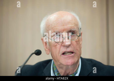 Berlin, Germany. 09th Mar, 2017. Albrecht Glaser, federal executive board member of the German right-wing political party 'Alternative for Germany' (Alternative fuer Deutschland, AfD), delivers remarks during a press briefing in Berlin, Germany, 09 March 2017. The party presented their election manifesto for the upcoming German federal parliamentary elections. Photo: Paul Zinken/dpa/Alamy Live News Stock Photo