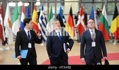 Brussels, Belgium. 09th Mar, 2017. Hungarian Prime Minister Viktor Orban arrives for an EU summit in Brussels, Belgium, March 9, 2017. Credit: Jakub Dospiva/CTK Photo/Alamy Live News Stock Photo
