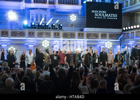 Berlin, Germany. 6th Mar, 2017. Man Doki and the Soulmates perform during the concert of Man Doki and the Soulmates at the Konzerthaus at Gendarmenmarkt in Berlin, Germany, 6 March 2017. After Paris and London, musician Leslie Mandoki gathered his allstar band with international jazz and rock legends for the Germany concert in Berlin. Photo: Soeren Stache/dpa/Alamy Live News Stock Photo