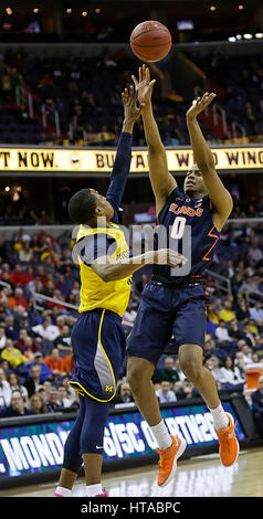 March 9, 2017: Illinois Fighting Illini G #0 D.J. Williams takes a shot during a Big 10 Men's Basketball Tournament game between the Illinois Fighting Illini and the Michigan Wolverines at the Verizon Center in Washington, DC Justin Cooper/CSM Stock Photo