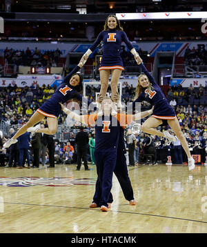 March 9, 2017: Illinois Cheerleaders perform during a Big 10 Men's Basketball Tournament game between the Illinois Fighting Illini and the Michigan Wolverines at the Verizon Center in Washington, DC Michigan defeats Illinois, 75-55. Justin Cooper/CSM Stock Photo