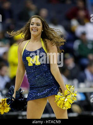 March 9, 2017: Michigan Cheerleader perform during a Big 10 Men's Basketball Tournament game between the Illinois Fighting Illini and the Michigan Wolverines at the Verizon Center in Washington, DC Michigan defeats Illinois, 75-55. Justin Cooper/CSM Stock Photo