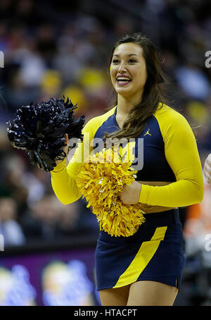 March 9, 2017: Michigan Cheerleader perform during a Big 10 Men's Basketball Tournament game between the Illinois Fighting Illini and the Michigan Wolverines at the Verizon Center in Washington, DC Michigan defeats Illinois, 75-55. Justin Cooper/CSM Stock Photo