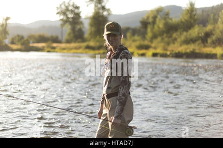 Idaho, USA. 7th Aug, 2016. Courtney Conklin and Jed Conklin flyfish for trout on the North Fork of the Coeur d'Alene River in North Idaho on a summer evening. Credit: Credit: /ZUMA Wire/Alamy Live News Stock Photo