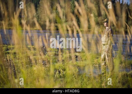 Idaho, USA. 7th Aug, 2016. Courtney Conklin and Jed Conklin flyfish for trout on the North Fork of the Coeur d'Alene River in North Idaho on a summer evening. Credit: Credit: /ZUMA Wire/Alamy Live News Stock Photo