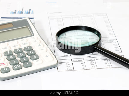 closeup Image of graph and chart report on desk at the office Stock Photo