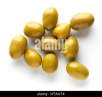 Pickled olives isolated on white background, top view Stock Photo