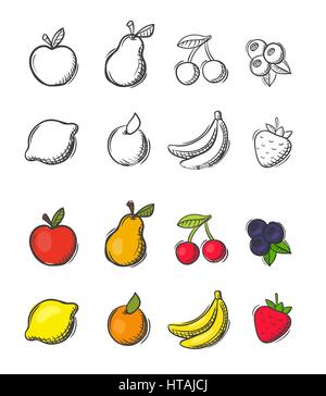 Collection of freehand doodled vector fruit icons Stock Vector