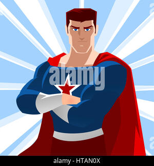 American Super Hero, with star and red cape vector illustration. Stock Photo