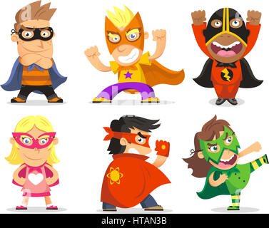 Children dressed as superheroes illustrations Stock Photo