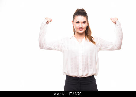 Strong aggressive business woman on white background Stock Photo