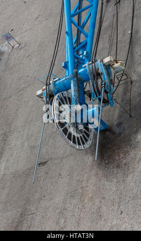 Cable Reel on Blue Steel on dock Stock Photo