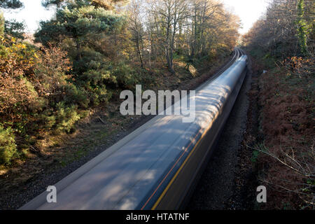 Railway travelling through The Warren towards Dover. Scene of a major rail accident in the 1950s in the UK Stock Photo