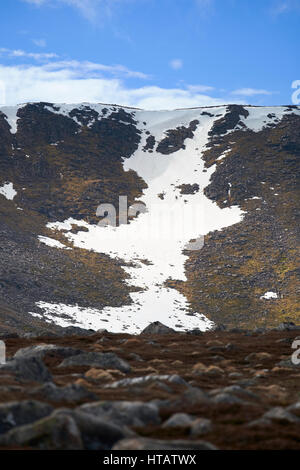 Remains of the winters snow in Coire an Lochain in the Cairngorms, Scottish Highlands. UK. Stock Photo