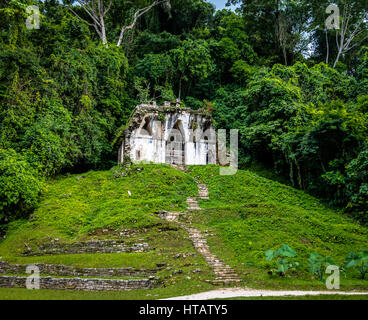 Temple of the Foliated Cross at mayan ruins of Palenque - Chiapas, Mexico Stock Photo