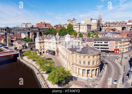 NEWCASTLE UPON TYNE, ENGLAND, UK - AUGUST 13, 2015: Aerial View of the streets of Newcastle's Quayside beside the river Tyne. Stock Photo