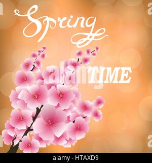Spring Pink Flowers. Sakura Japan Cherry Tree Stock Vector