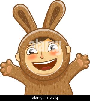 Happy child in costume rabbit. Bunny, hare cartoon. Vector illustration Stock Vector