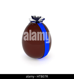 Chocolate Easter egg with a ribbon and bow on a white background, 3d rendering Stock Photo