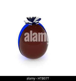 Chocolate Easter egg with a ribbon and bow on a white background, 3d rendering Stock Photo
