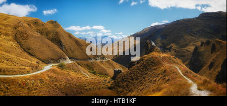 Narrow road Skkipers Canyon in Queenstown, New Zealand Stock Photo