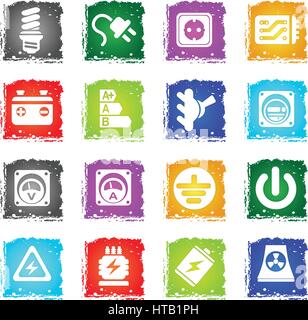 Electricity simple icons in grunge style for user interface design Stock Vector