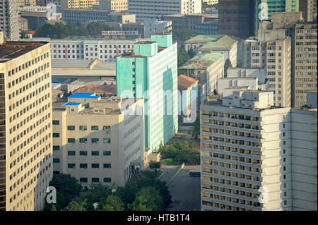07.08.2012, Pyongyang, North Korea - View of high-rise buildings in the ...