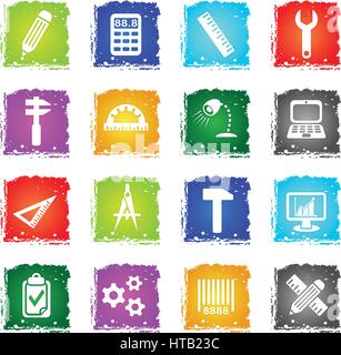 engineering web icons in grunge style for user interface design Stock Vector