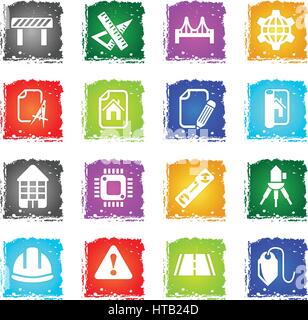 engineering web icons in grunge style for user interface design Stock Vector