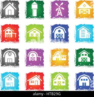 farm building web icons in grunge style for user interface design Stock Vector