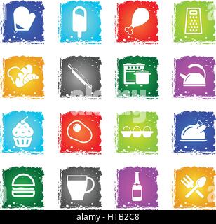 Food and kitchen simple icons in grunge style for user interface design Stock Vector