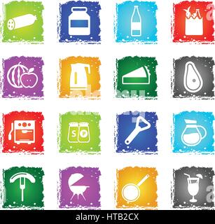 Food and kitchen simple icons in grunge style for user interface design Stock Vector