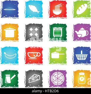 Food and kitchen simple icons in grunge style for user interface design Stock Vector