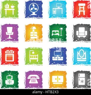 furniture web icons in grunge style for user interface design Stock Vector