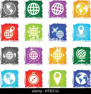 globes web icons in grunge style for user interface design Stock Vector
