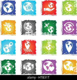 globes web icons in grunge style for user interface design Stock Vector