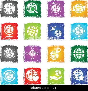 globes web icons in grunge style for user interface design Stock Vector