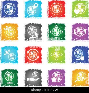 globes web icons in grunge style for user interface design Stock Vector