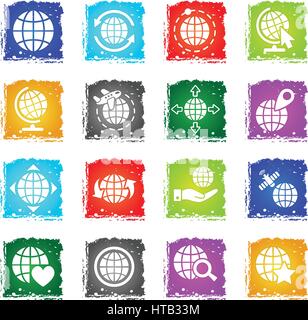 globes web icons in grunge style for user interface design Stock Vector