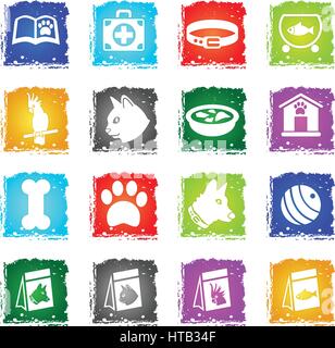 goods for pets web icons in grunge style for user interface design Stock Vector