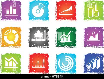 Diagram and infographic vector color icon set in grunge style for user interface design Stock Vector