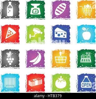 grocery store web icons in grunge style for user interface design Stock Vector