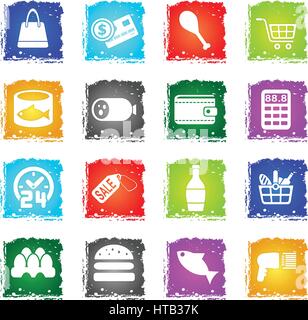 grocery store web icons in grunge style for user interface design Stock Vector