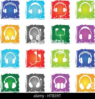 headphones web icons in grunge style for user interface design Stock Vector
